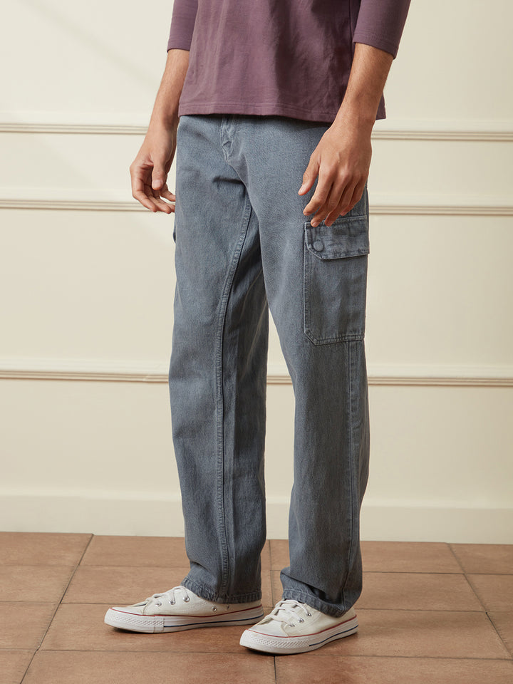 Solid Anti Fit Denim Cargo | Grey