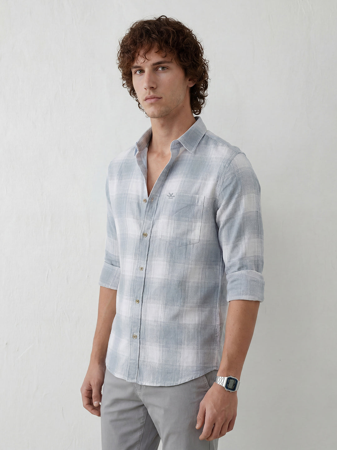 Classic Regular Fit Checkered Shirt | Light Blue