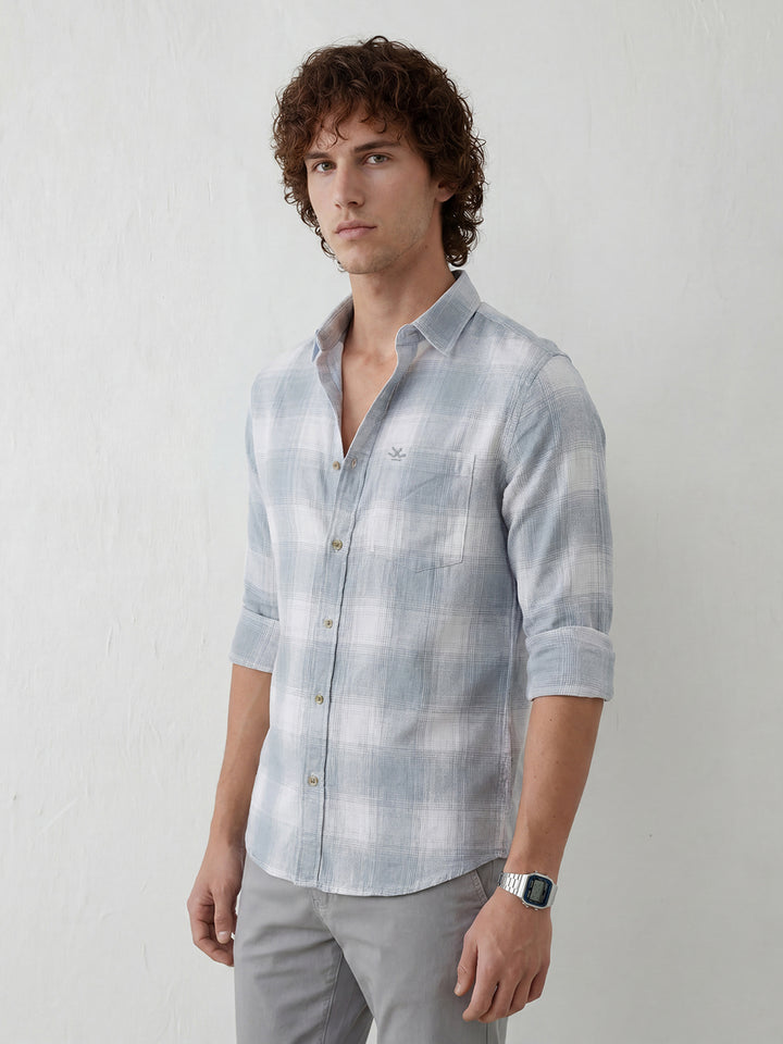 Classic Regular Fit Checkered Shirt | Light Blue