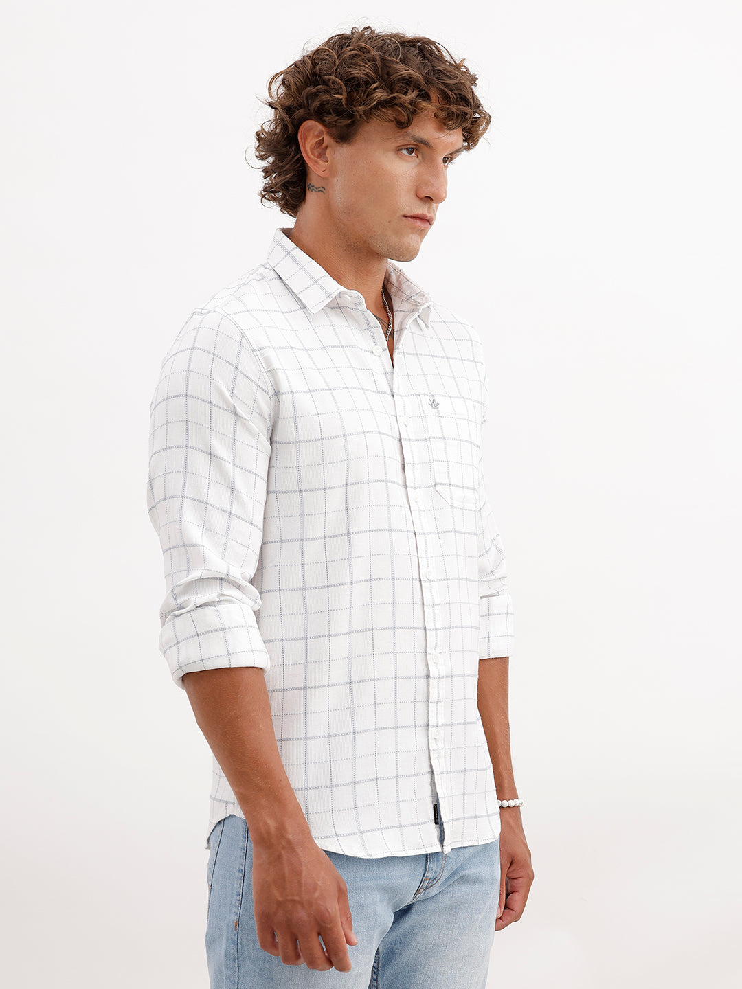 Textured Regular Fit Full Sleeve Shirt | White