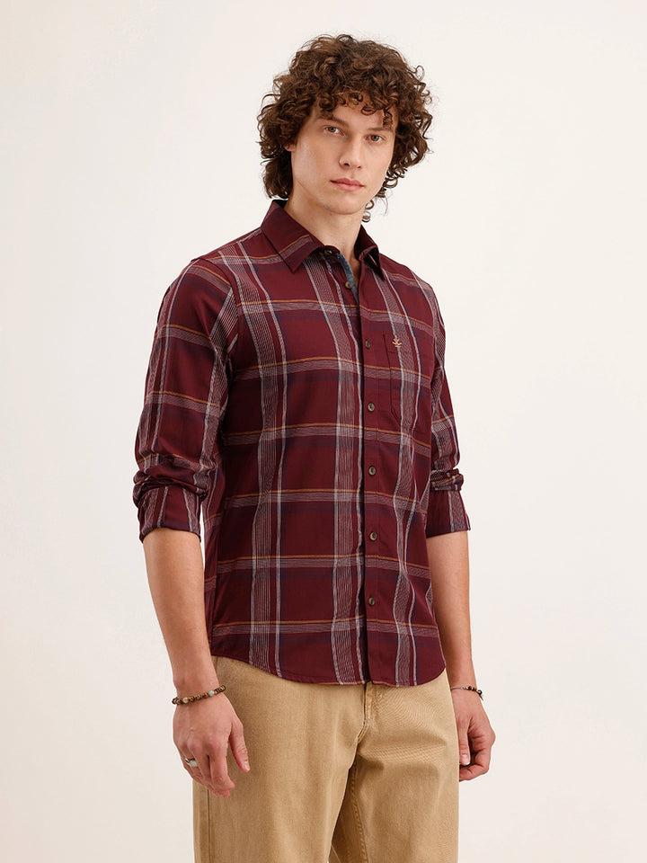 Slim Fit Checkered Shirt | Maroon