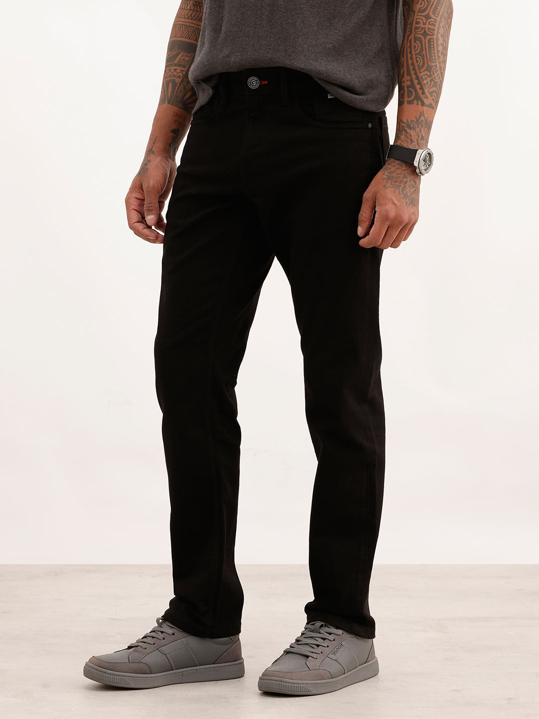 Solid Straight Fit Denim Jeans | Black