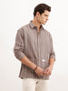 Oversized Fit Striped Double Pocket Shirt  | Brown