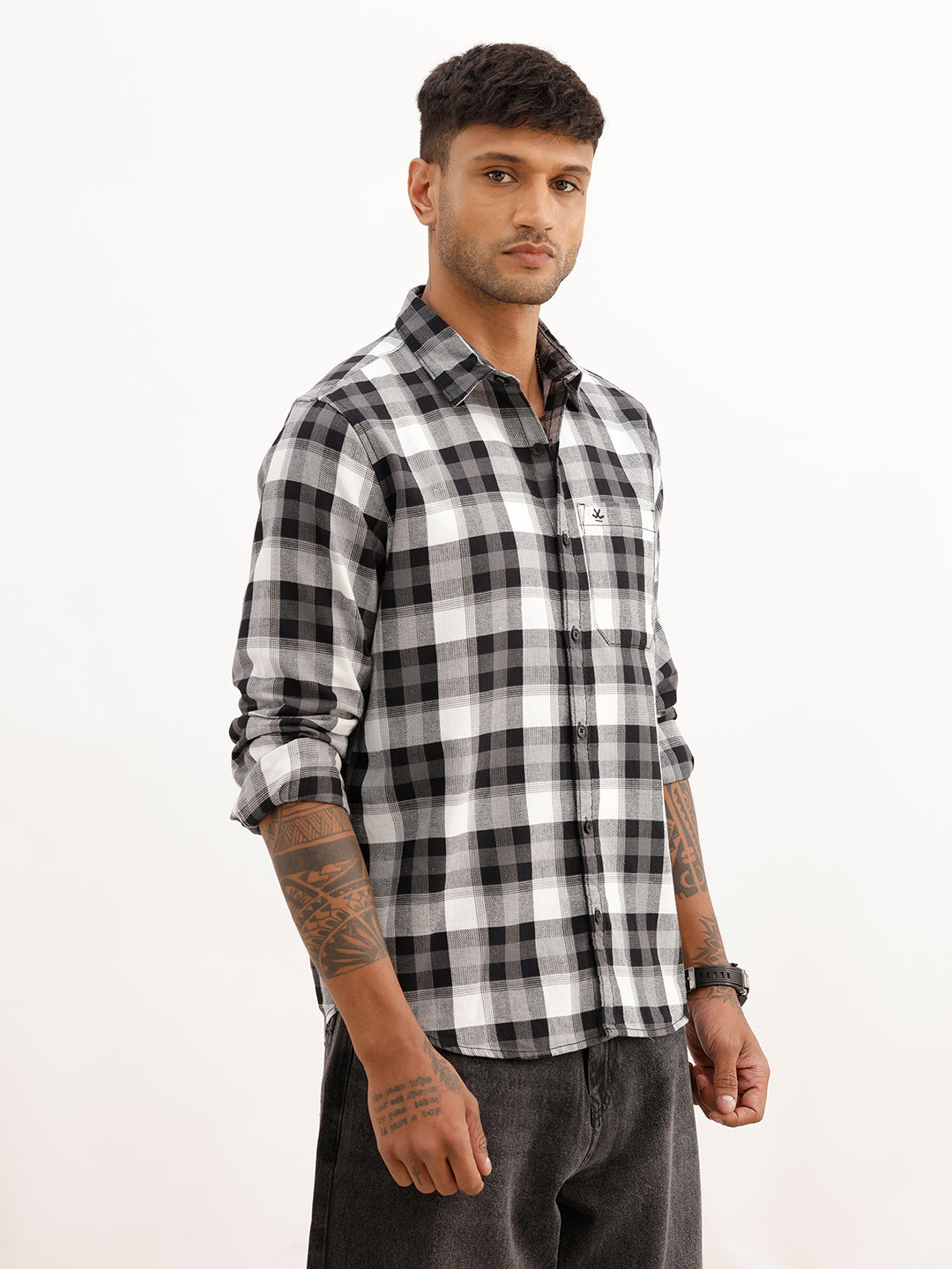 Regular Fit Checkered Full Sleeve Shirt | Black
