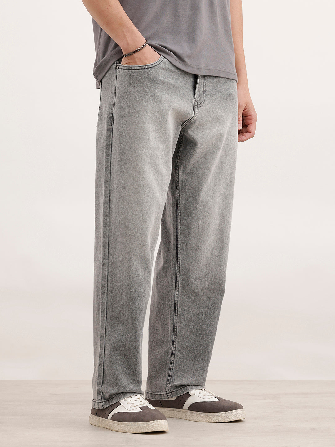 Loose Fit Faded Denim Jeans  | Grey