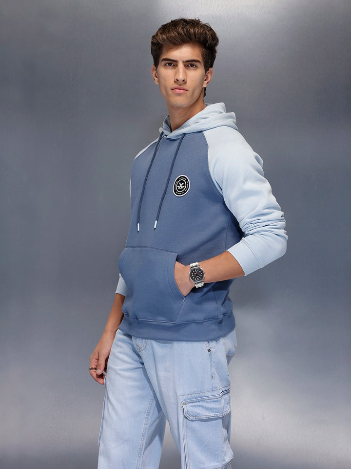 Minimal Dual-Tone Casual Hoodie | Blue