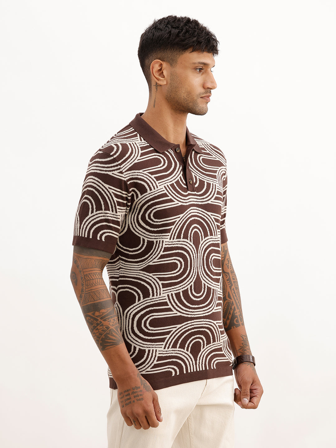 Slim Fit Jacquard Polo T-Shirt | Brown