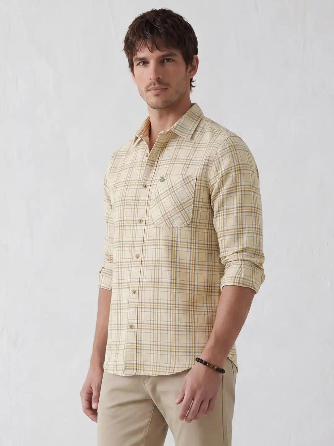 Classic Regular Fit Checkered Shirt | Beige