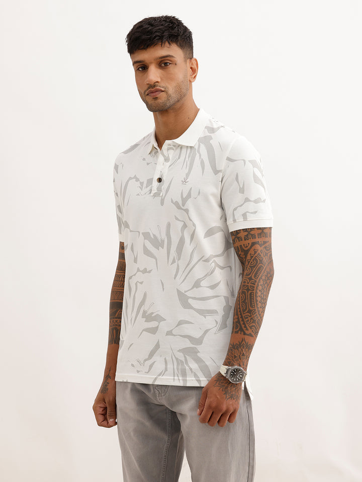Classic Slim Fit AOP Polo T-Shirt | Off White