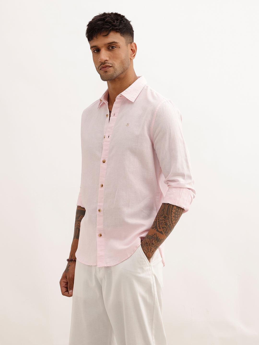 Solid Slim Fit Full Sleeve Shirt | Pink