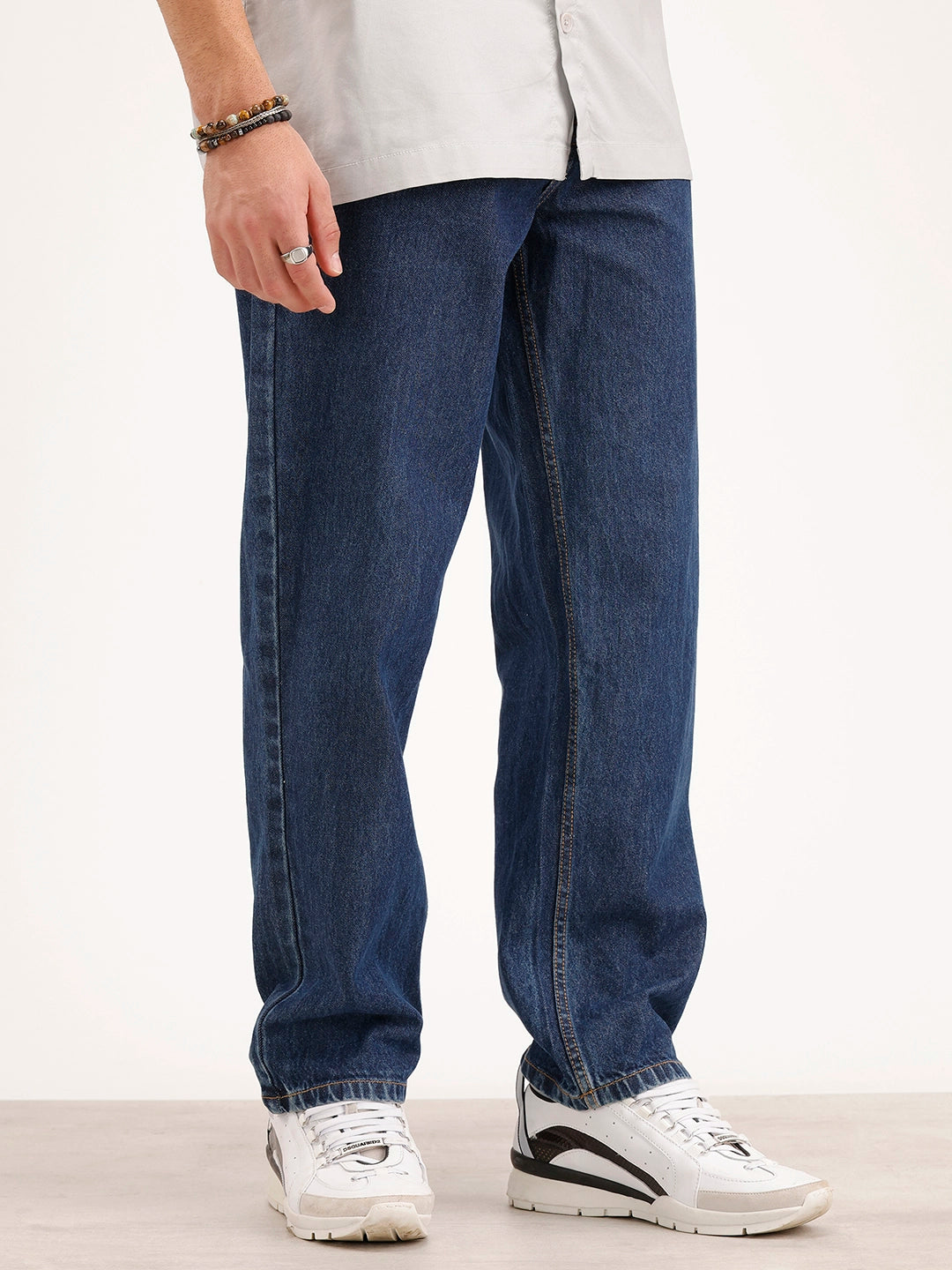 Solid Loose Fit Denim Jeans | Blue