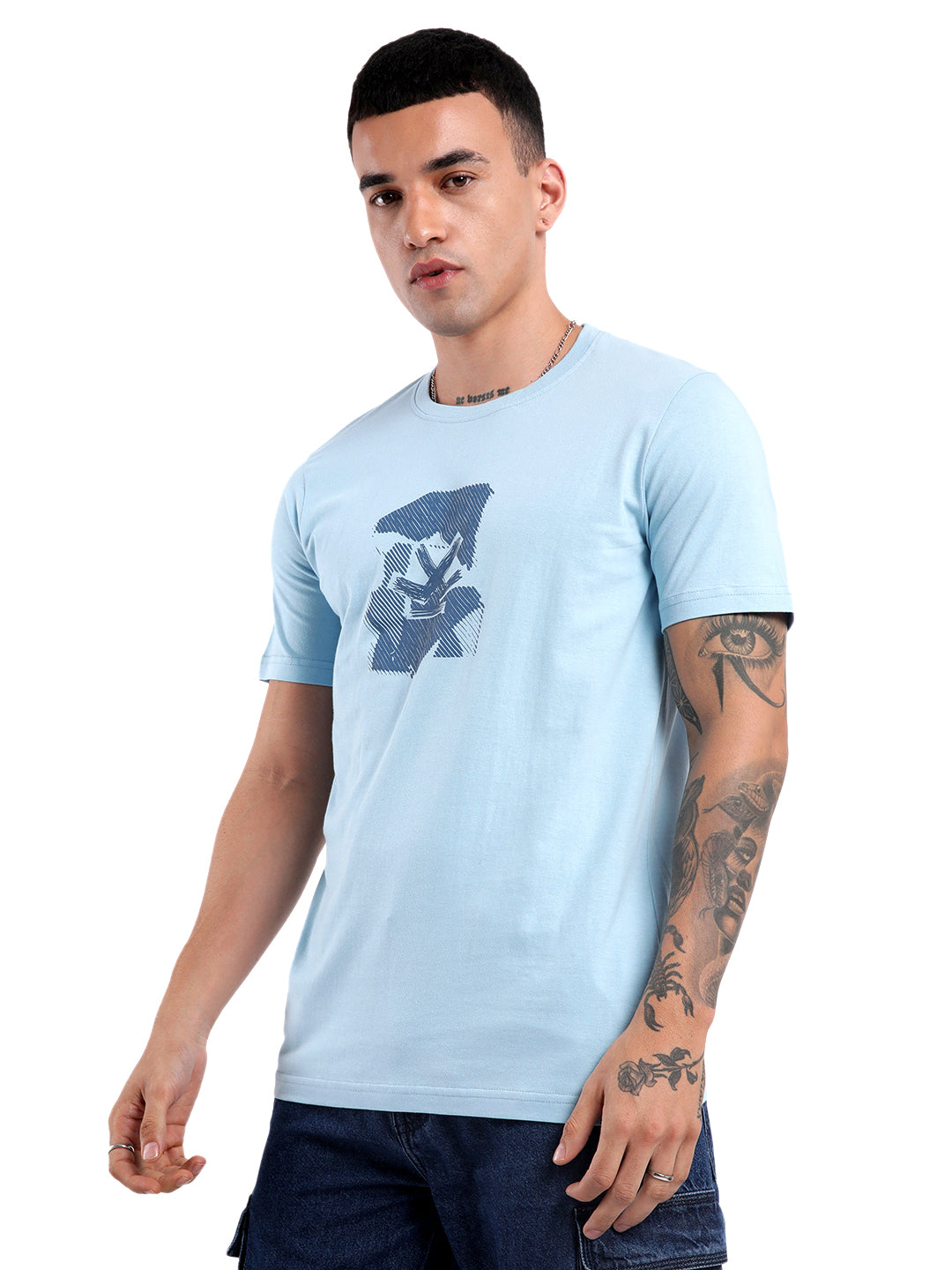 Blue Scribble Printed T-Shirt