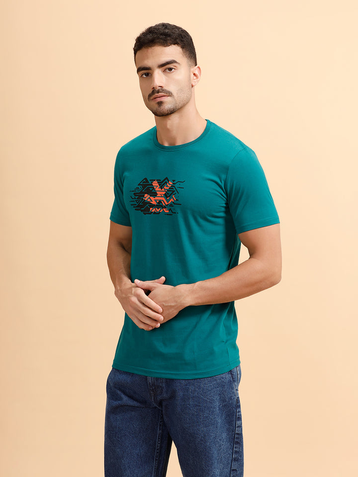 Placement Print Regular Fit T-Shirt | Dark Green