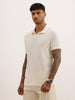 Solid Slim Fit Textured Polo T-Shirt | Off White | WPT02HSSL1245S