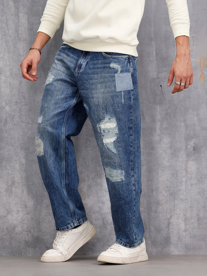 Distressed Loose Fit Jeans | Med Stone