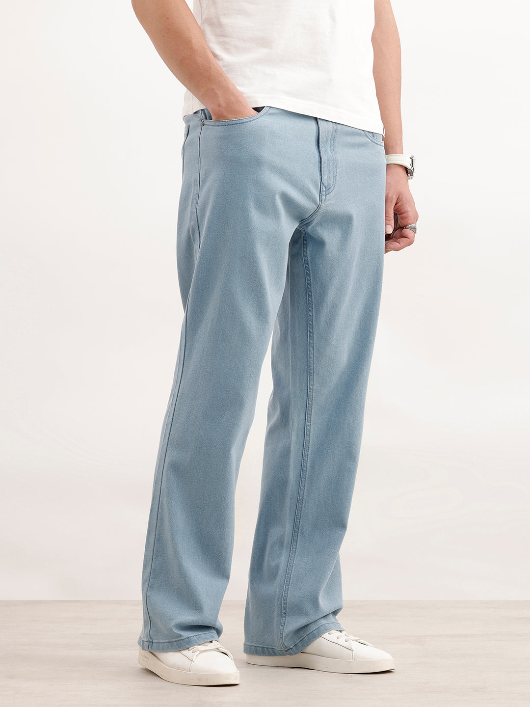 Bootcut Fit Solid Denim Jeans  | Light Blue