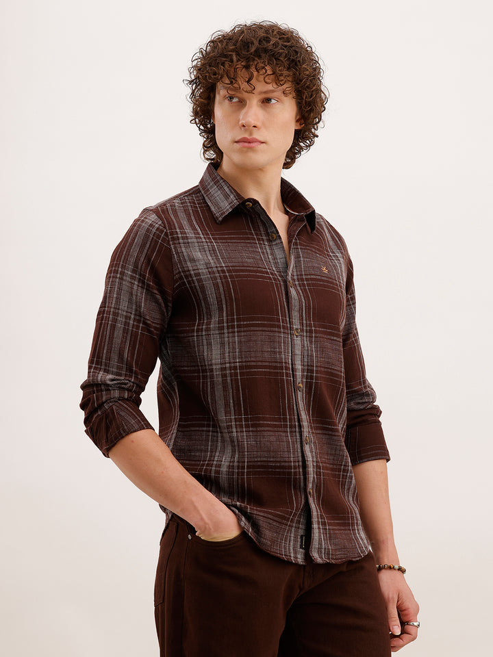 Slim Fit Checkered Shirt  | Brown