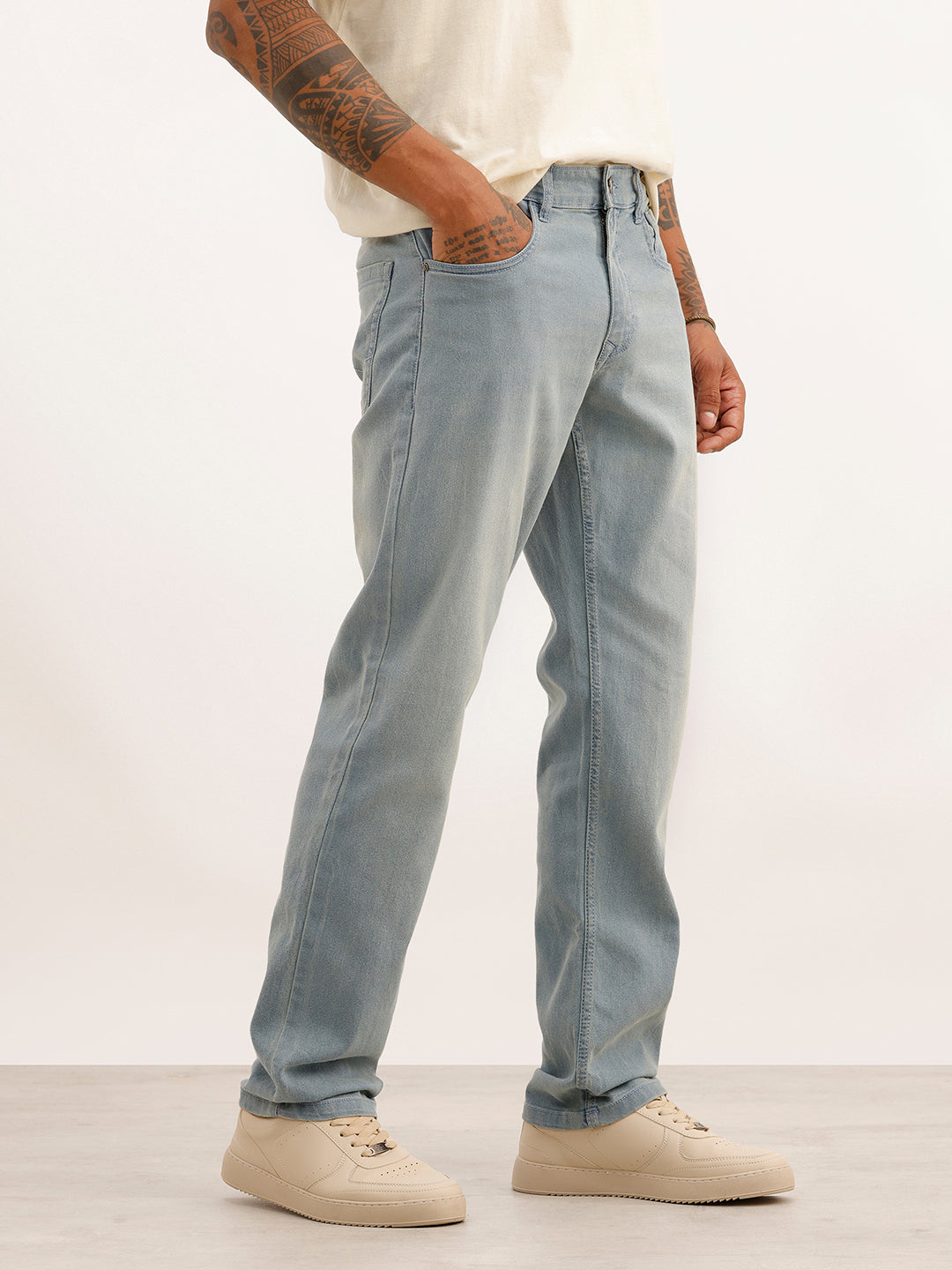 Solid Straight Fit Denim Jeans | Light Blue