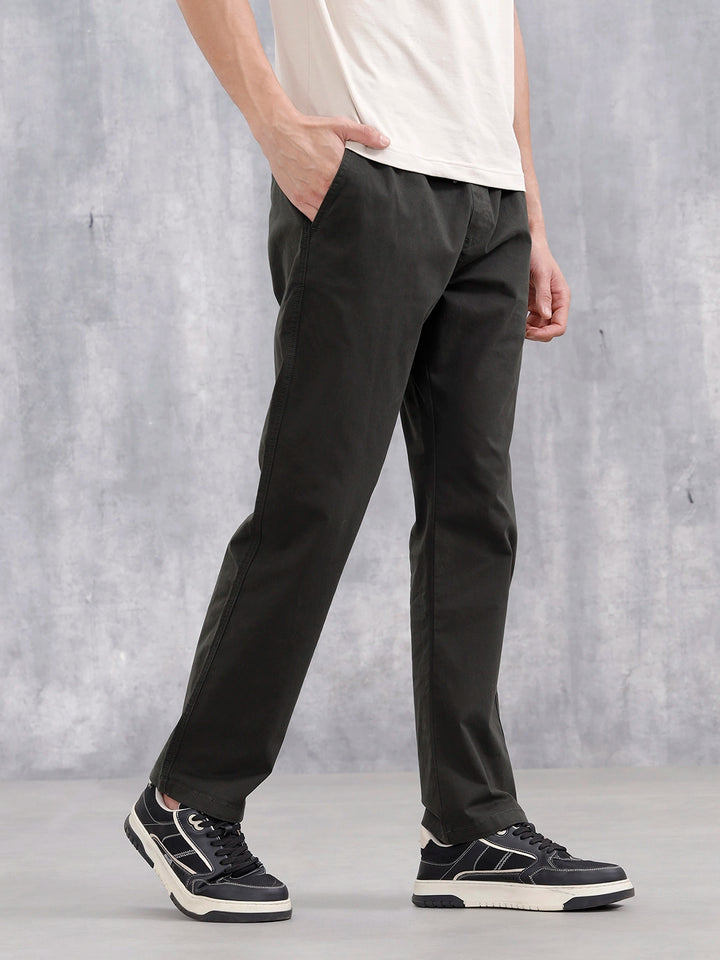 Men's Casual Straight Fit Trousers | Olive