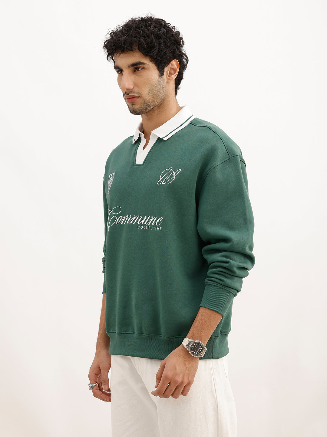 Classic Oversized Contrast Collar Sweatshirt | Green