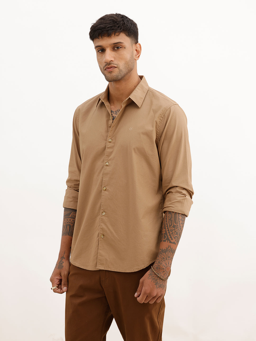 Solid Slim Fit Full Sleeve Shirt | Khaki | WSH02FSSL0176S