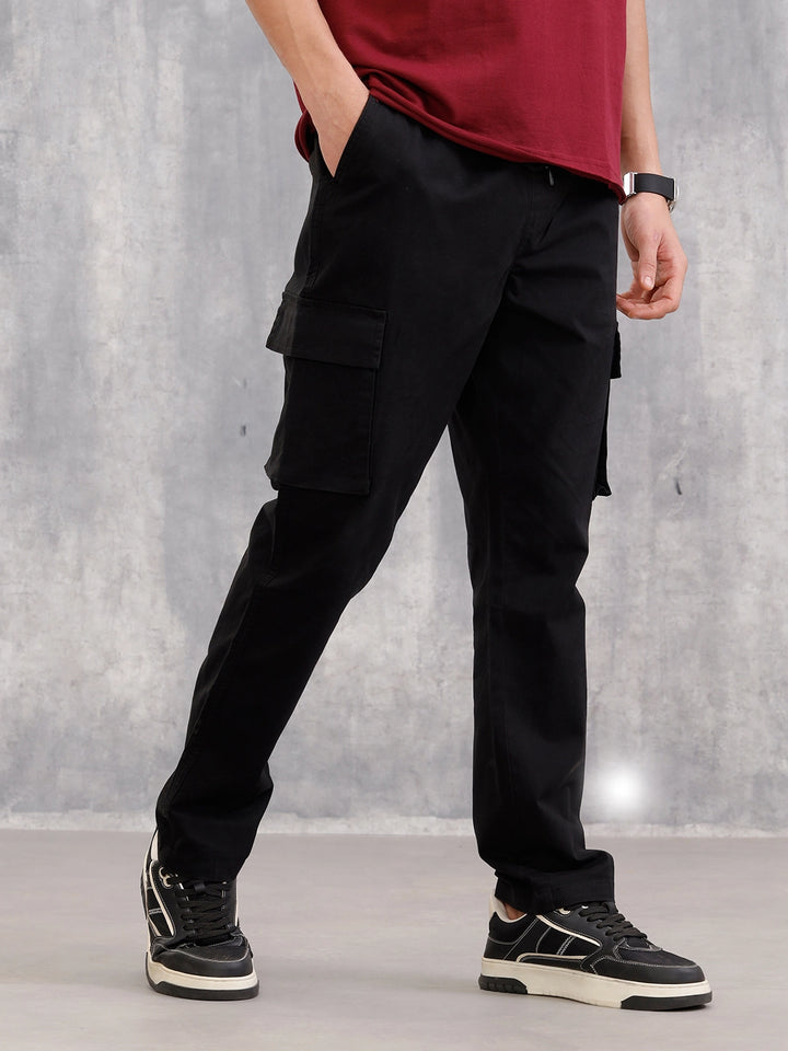 Straight Fit Cotton Stretch Cargo Trouser I Black
