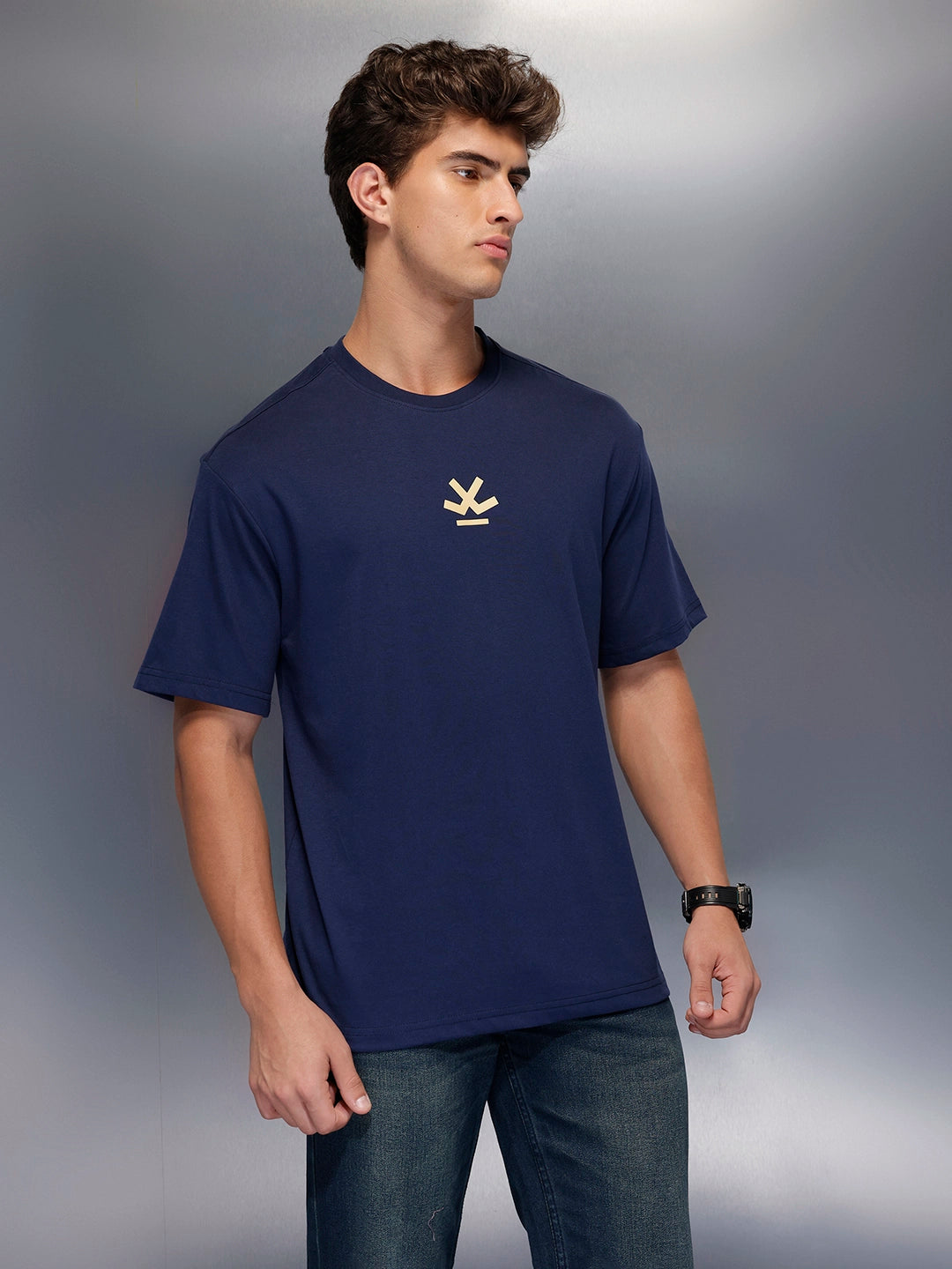 Classic Oversized Back Printed T-Shirt   |  Navy Blue