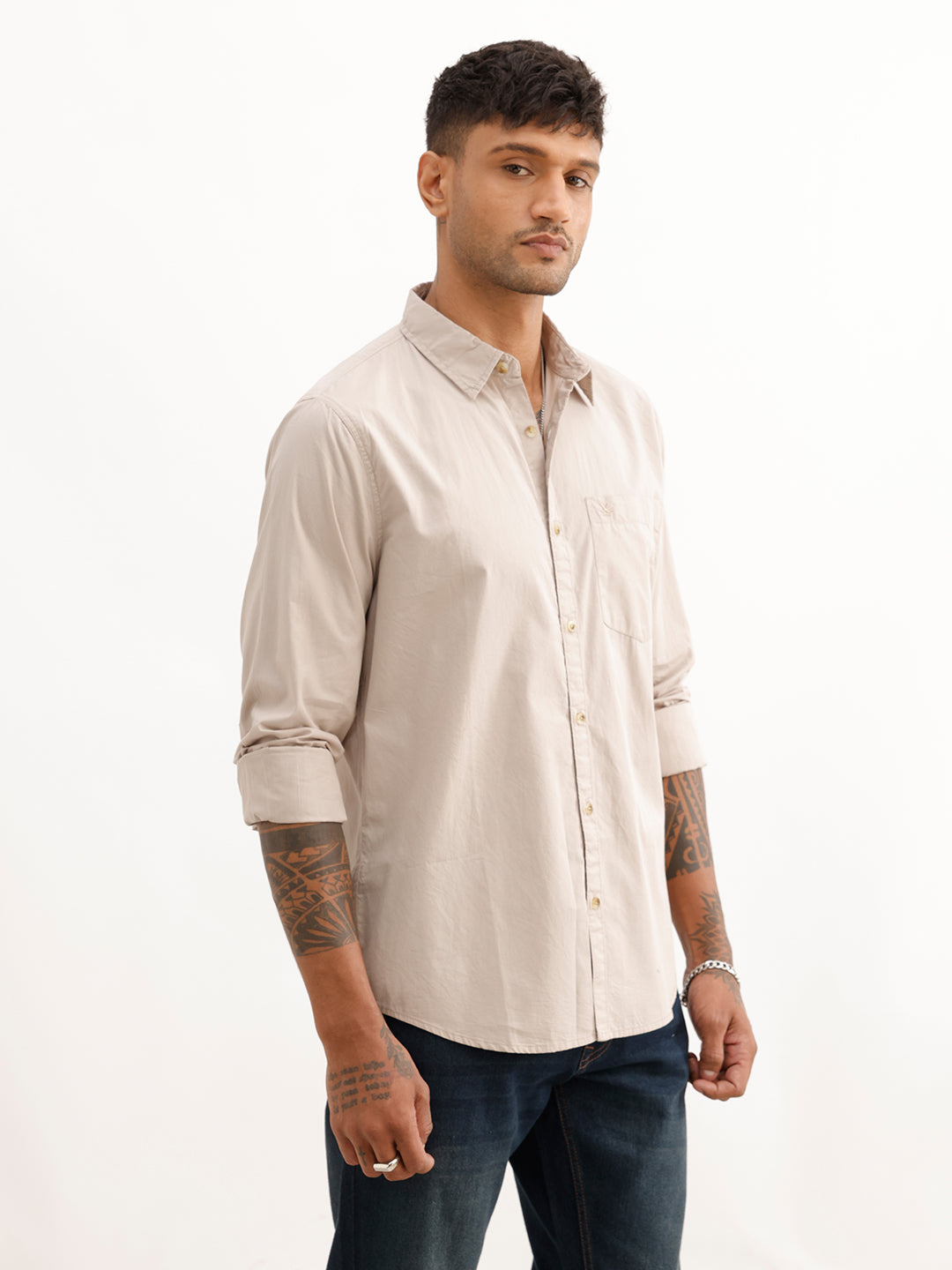 Solid Regular Fit Full Sleeve Shirt | Light Brown