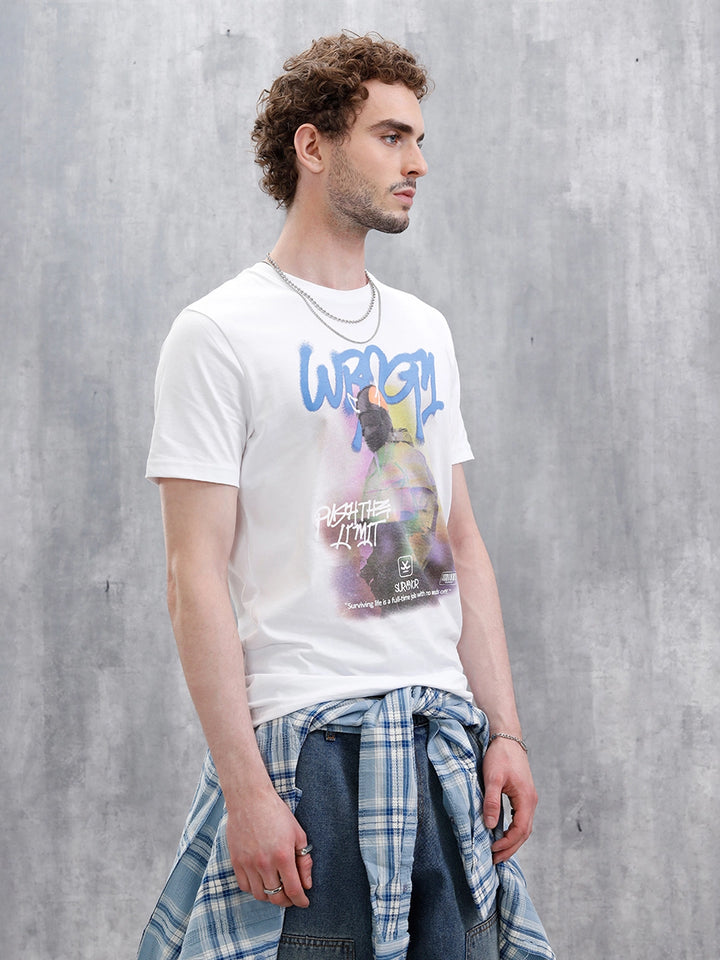 Graffiti Printed Slim Fit T-Shirt | White