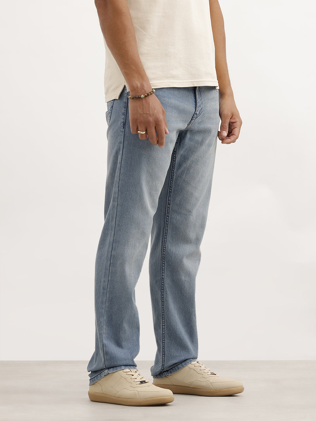 Faded Straight Fit Denim Jeans | Light Blue