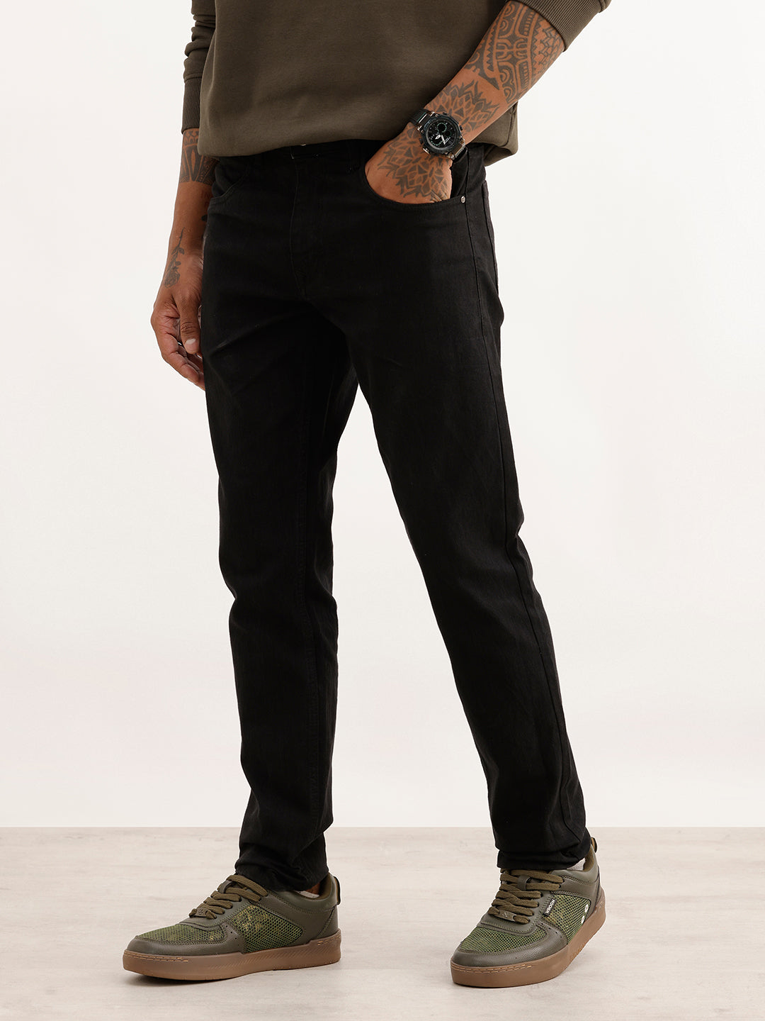 Solid Slim Fit Denim Jeans | Black