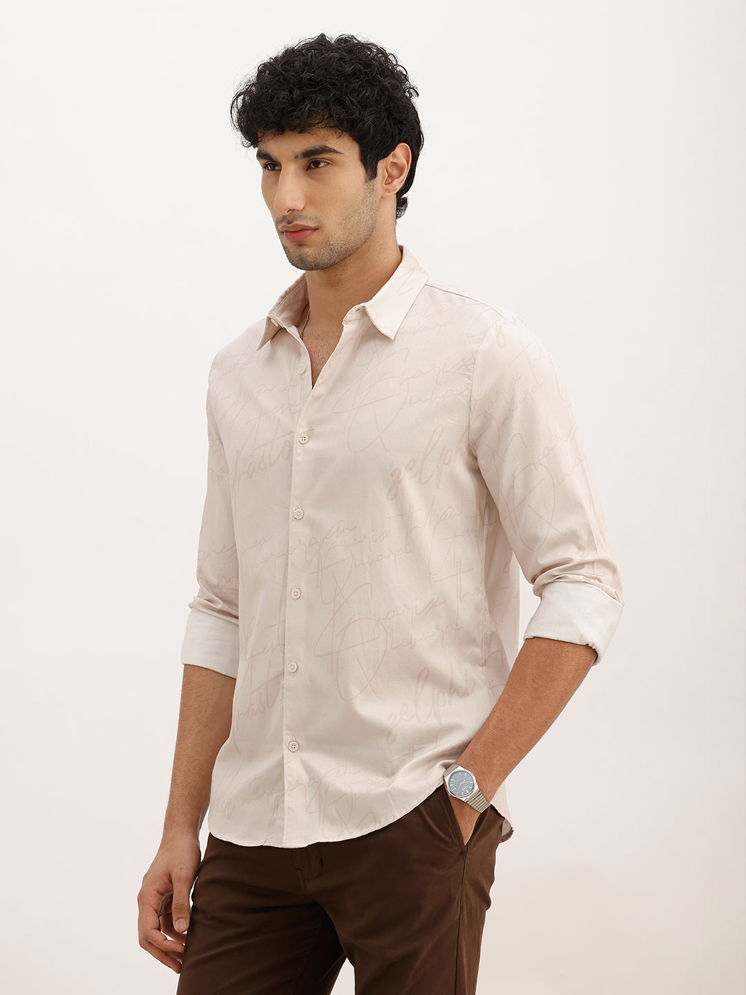 Classic Slim Fit AOP Shirt | Beige