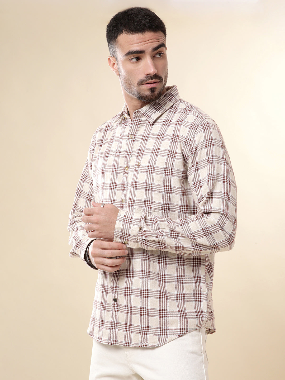 Maroon Checked Woven Casual Shirt