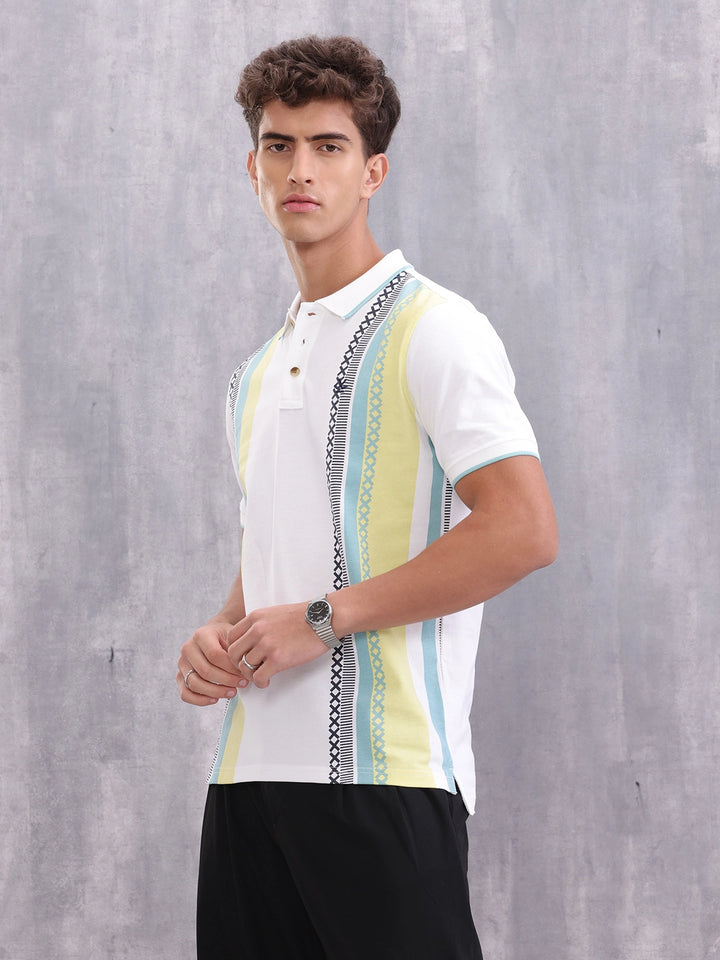 Embroidered Look Polo T-Shirt | White