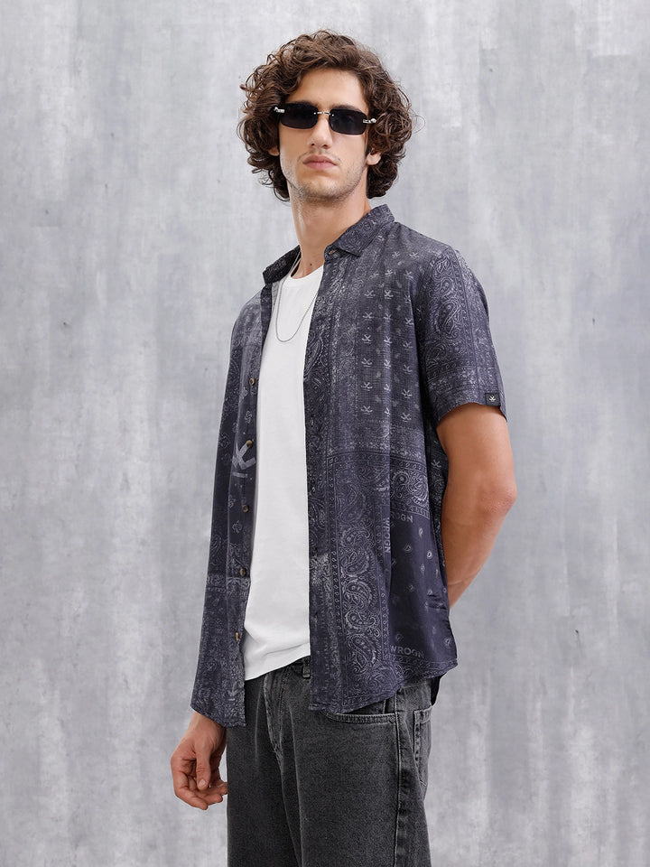 Fluid AOP Slim Fit Shirt | Black