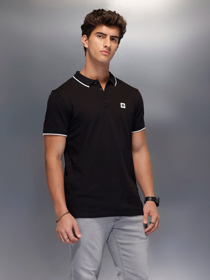 Classic Tipping Collar Polo T-Shirt   |  Black