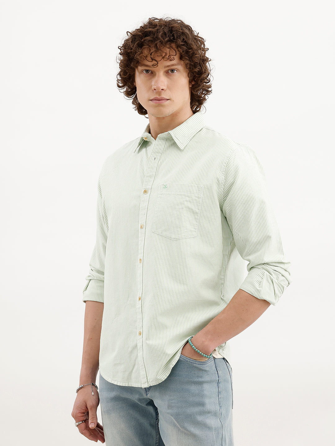 Regular Fit Striped Shirt | Light Green
