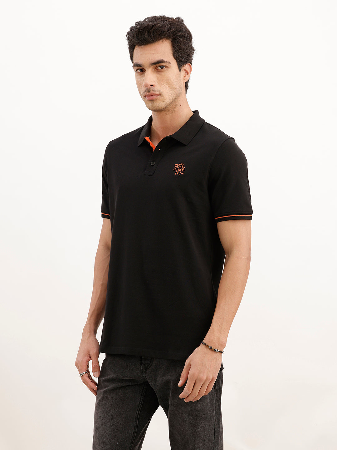 Solid Slim Fit Tipping Detail Polo T-Shirt | Black