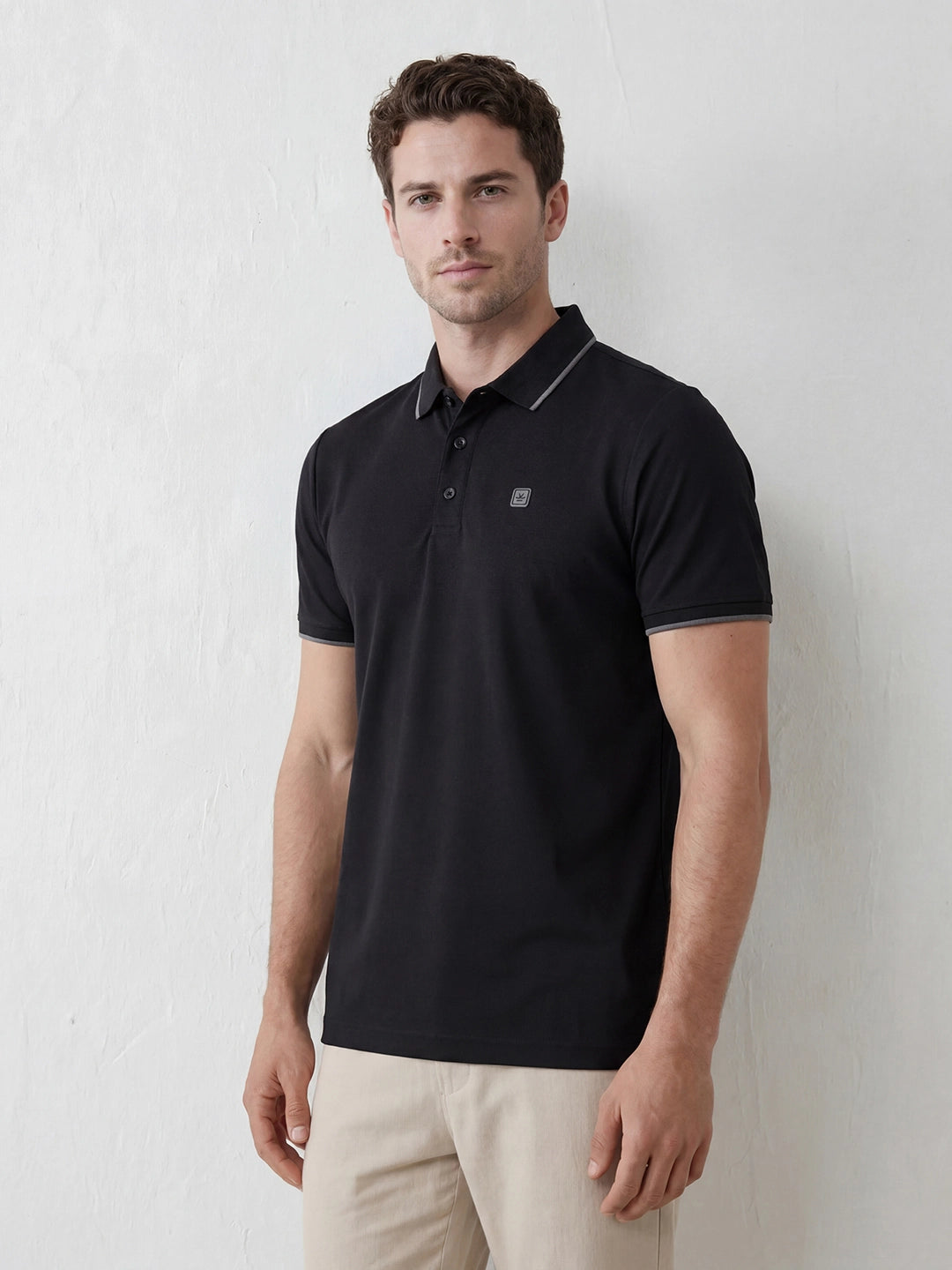 Solid Tipping Collar Polo T-Shirt | Black