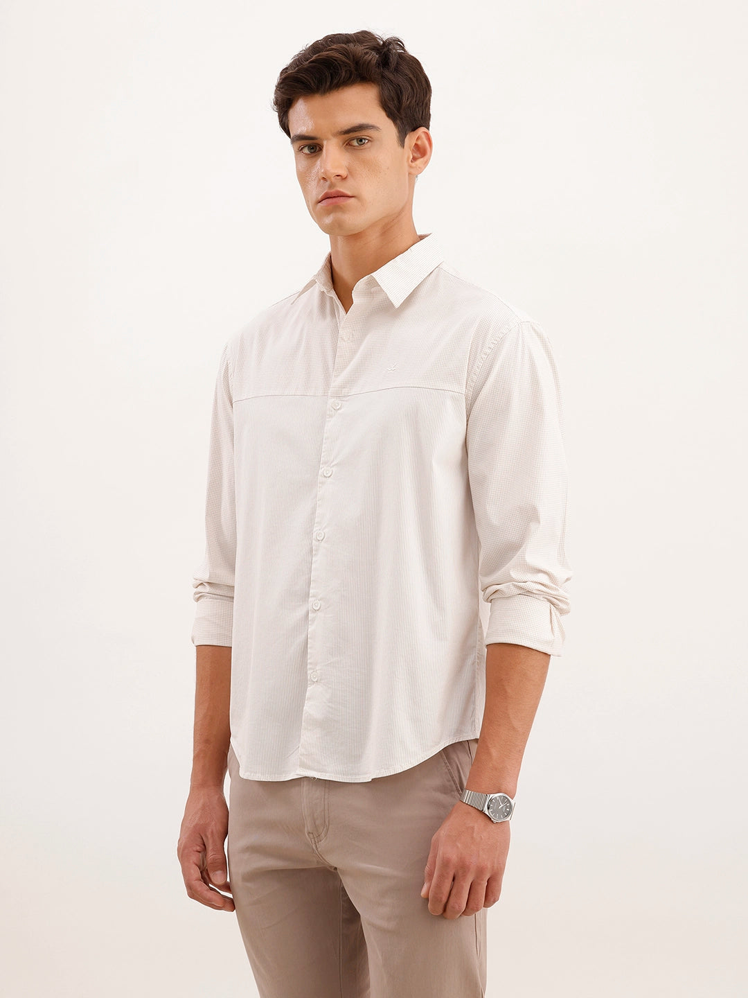Comfort Fit Cut & Sew Checkered Shirt | Off White
