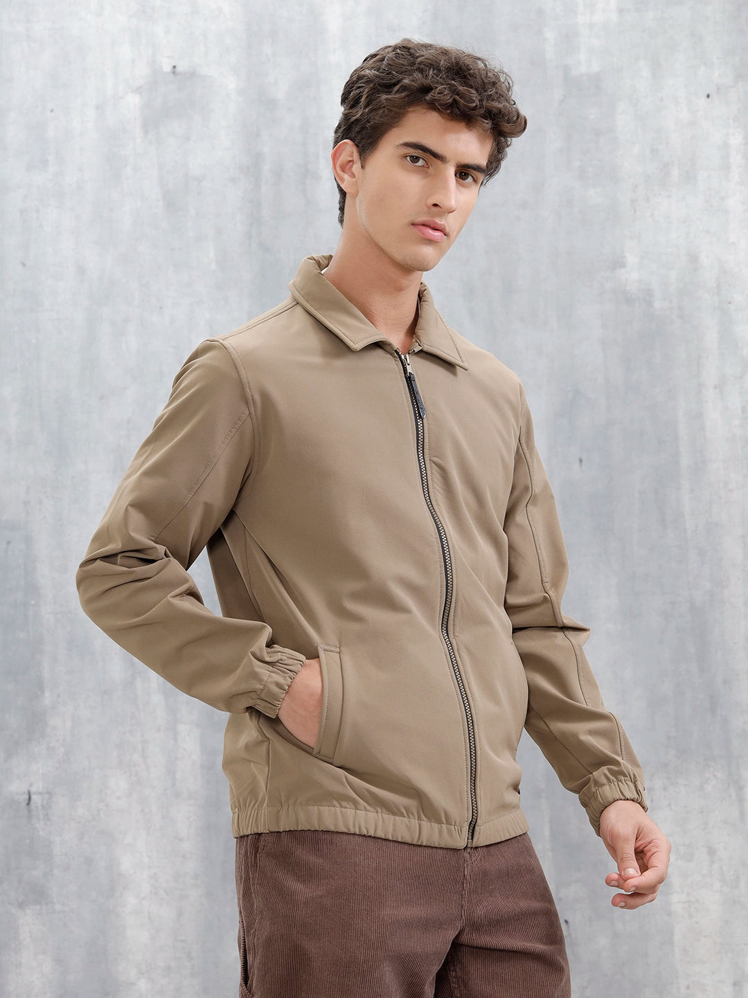 Men's Neutral-Tone Casual Zip Jacket | Beige