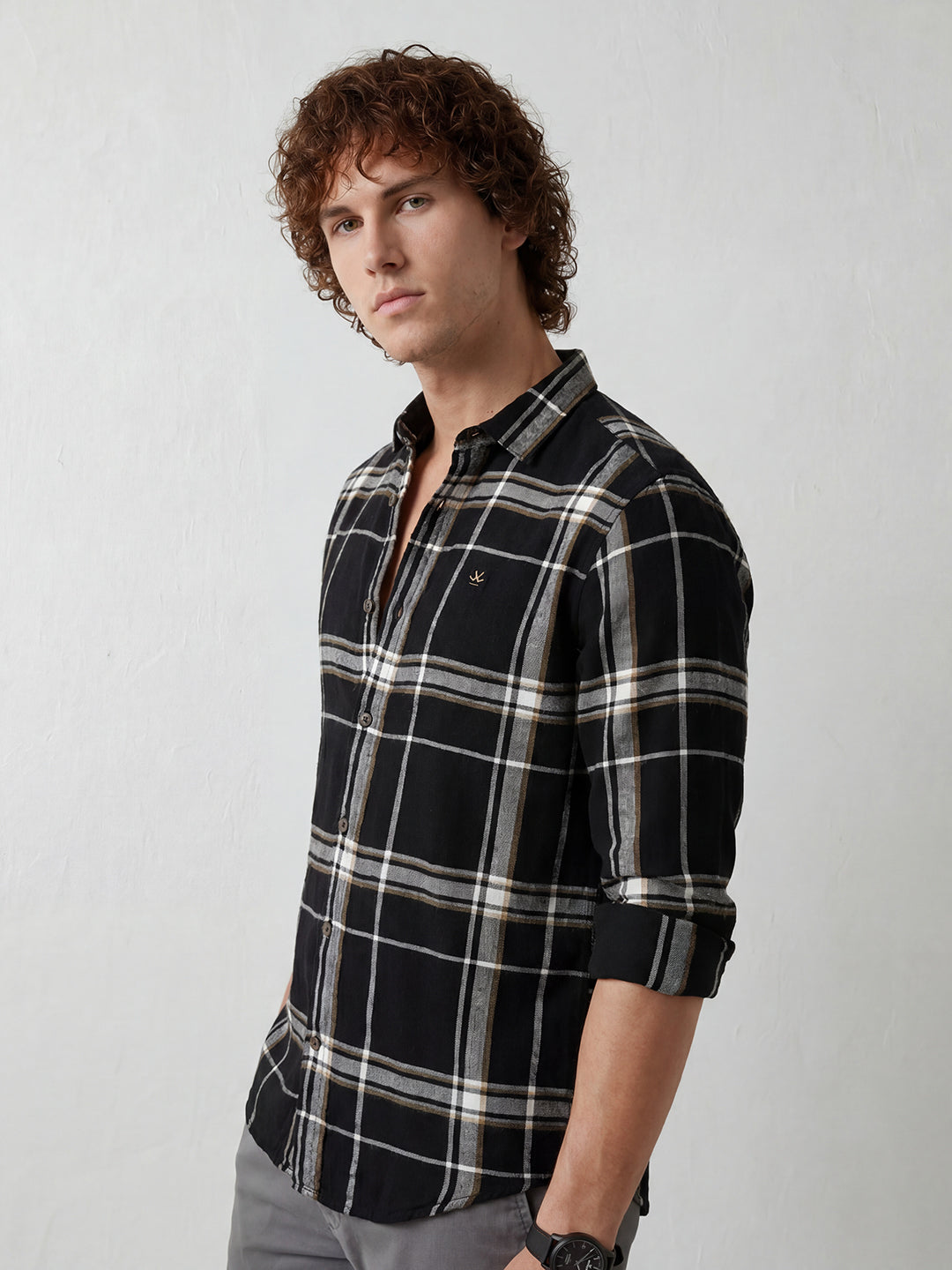 Slim Fit Checkered Shirt | Black