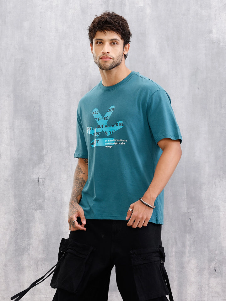 Logo Printed Oversized Fit T-Shirt | Teal