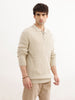 Solid Quater Zip Knitted Sweater | Beige | WSW02FSRE1068W