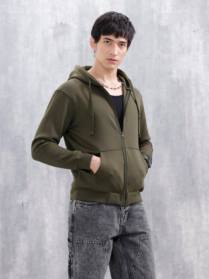 Men’s Solid Zip-Up Hoodie Sweatshirt | Olive
