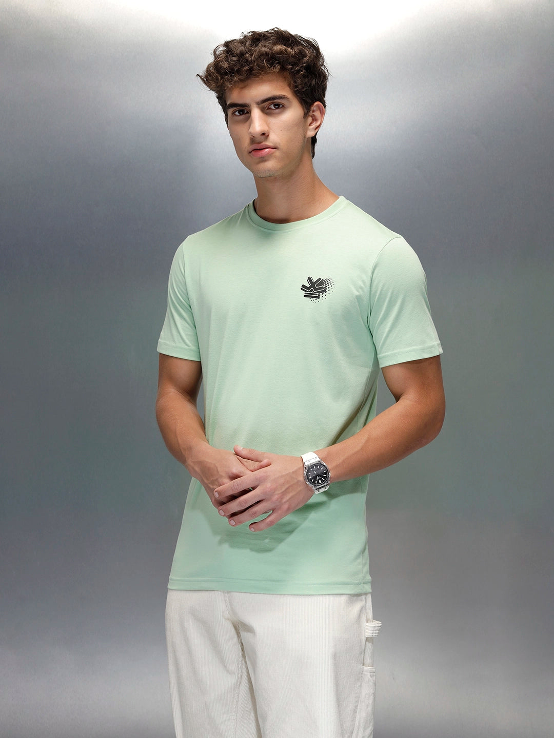 Wrogn Casual Regular Fit Graphic T-shirt | Light Green