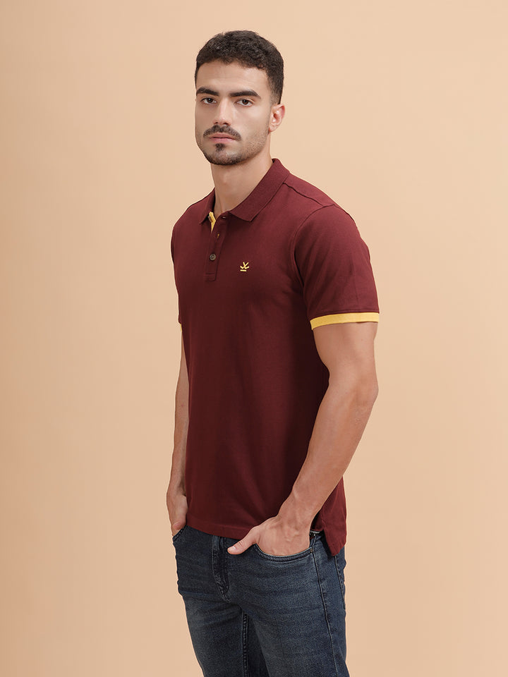 Contrast Detail Slim Fit Polo T-Shirt | Maroon