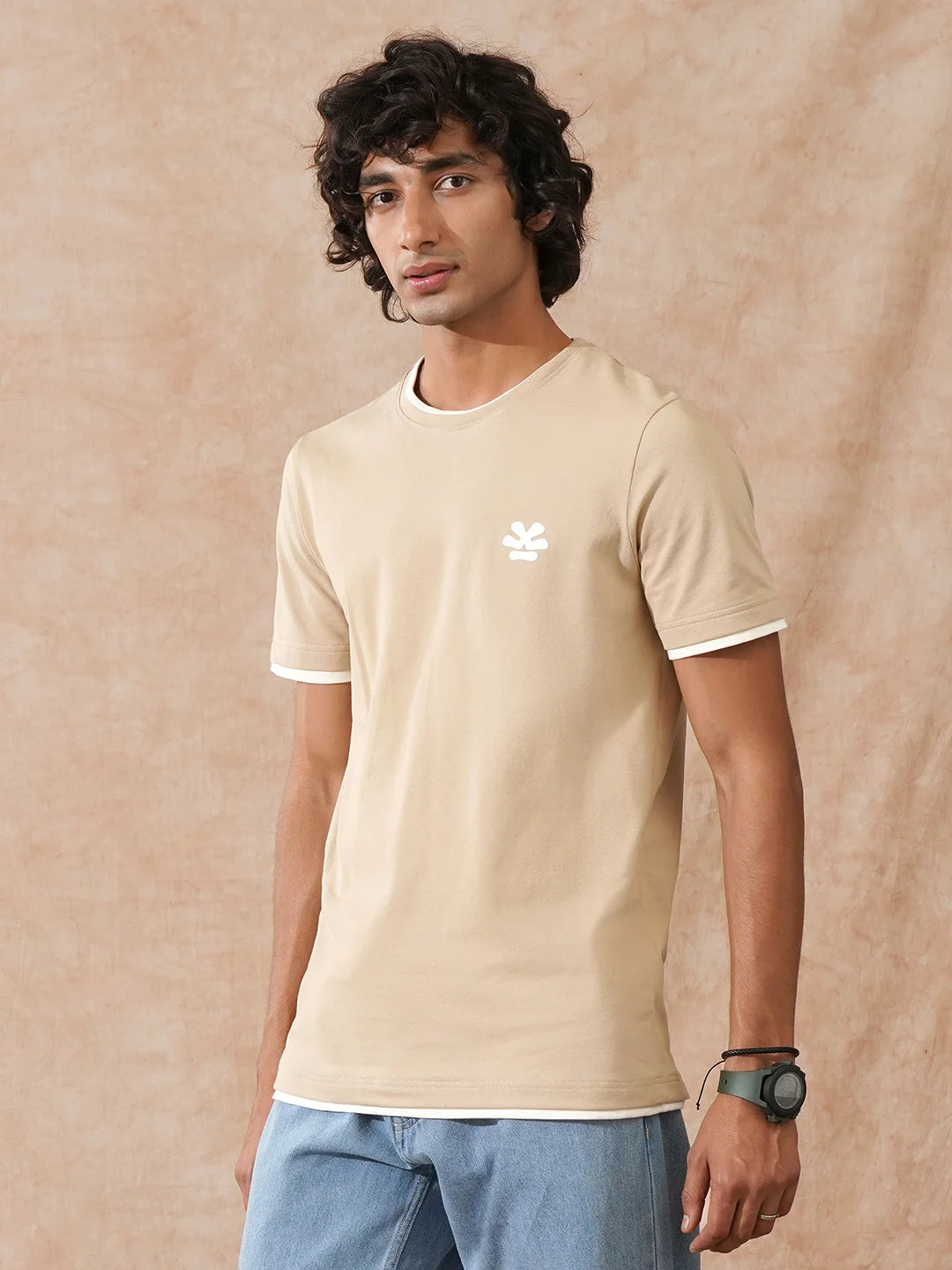 Textured Slim Fit T-Shirt | Khaki