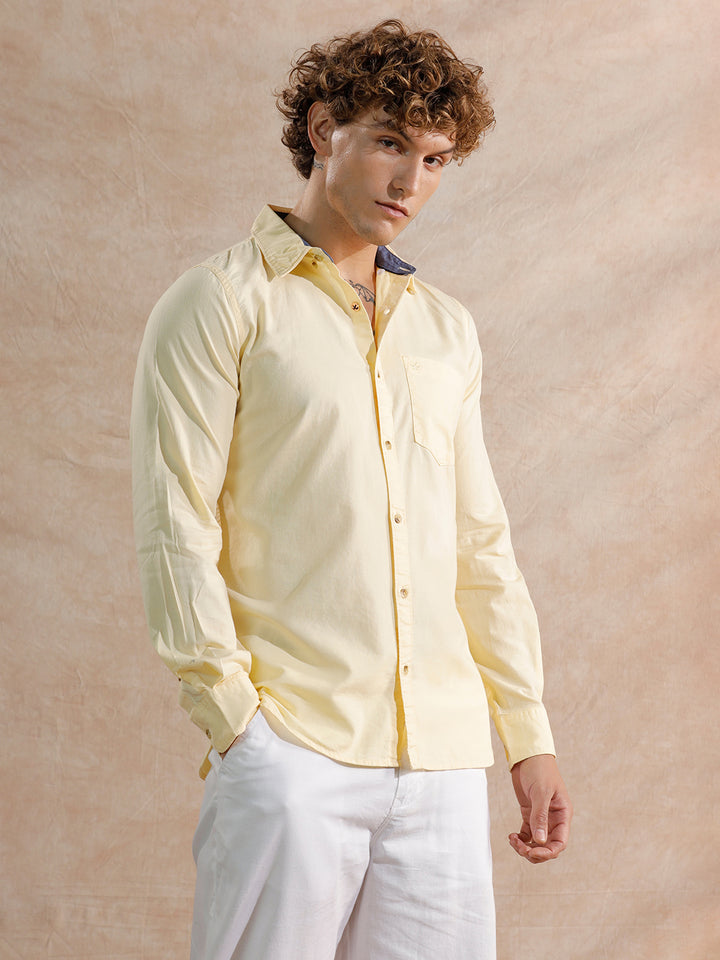 Solid Regular Fit Cotton Shirt | Yellow