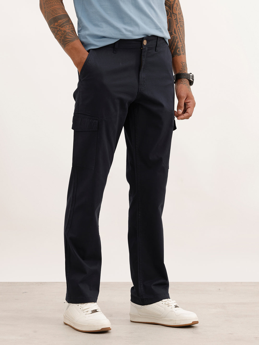 Solid Straight Fit Trouser | Navy Blue